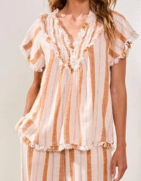 Tribal - Raw Edge And Smocking Blouse