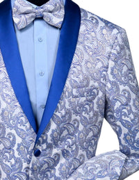 MAZARI Men's Slim Fit Tuxedo Suit With Bow Tie in lilac blue - men's jacket - alternate view
