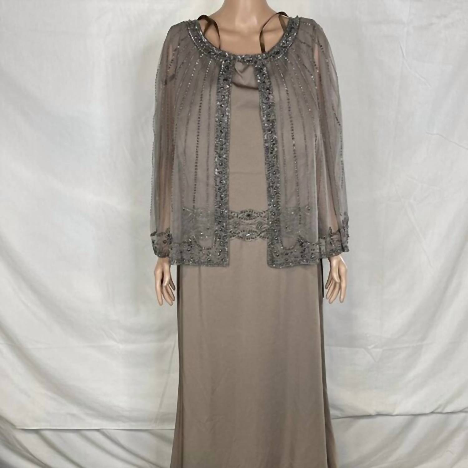 Marsoni by Colors Women’s Jeweled Cape Gown in mink - women's dress