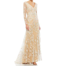 MAC DUGGAL Illusion Sleeves Floral Dress in ivory nude - women's dress