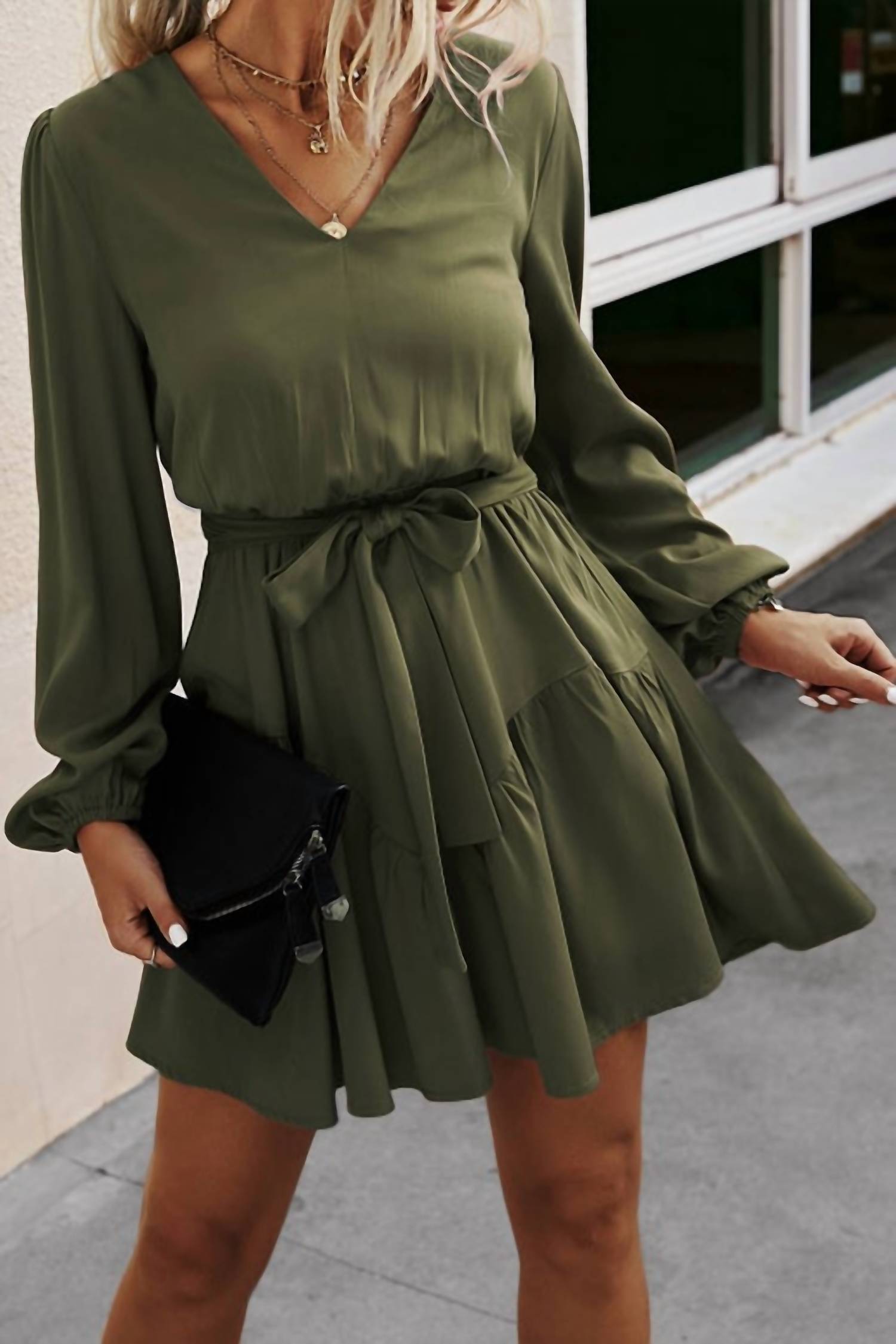 Elook - Long Sleeve Belted Dress