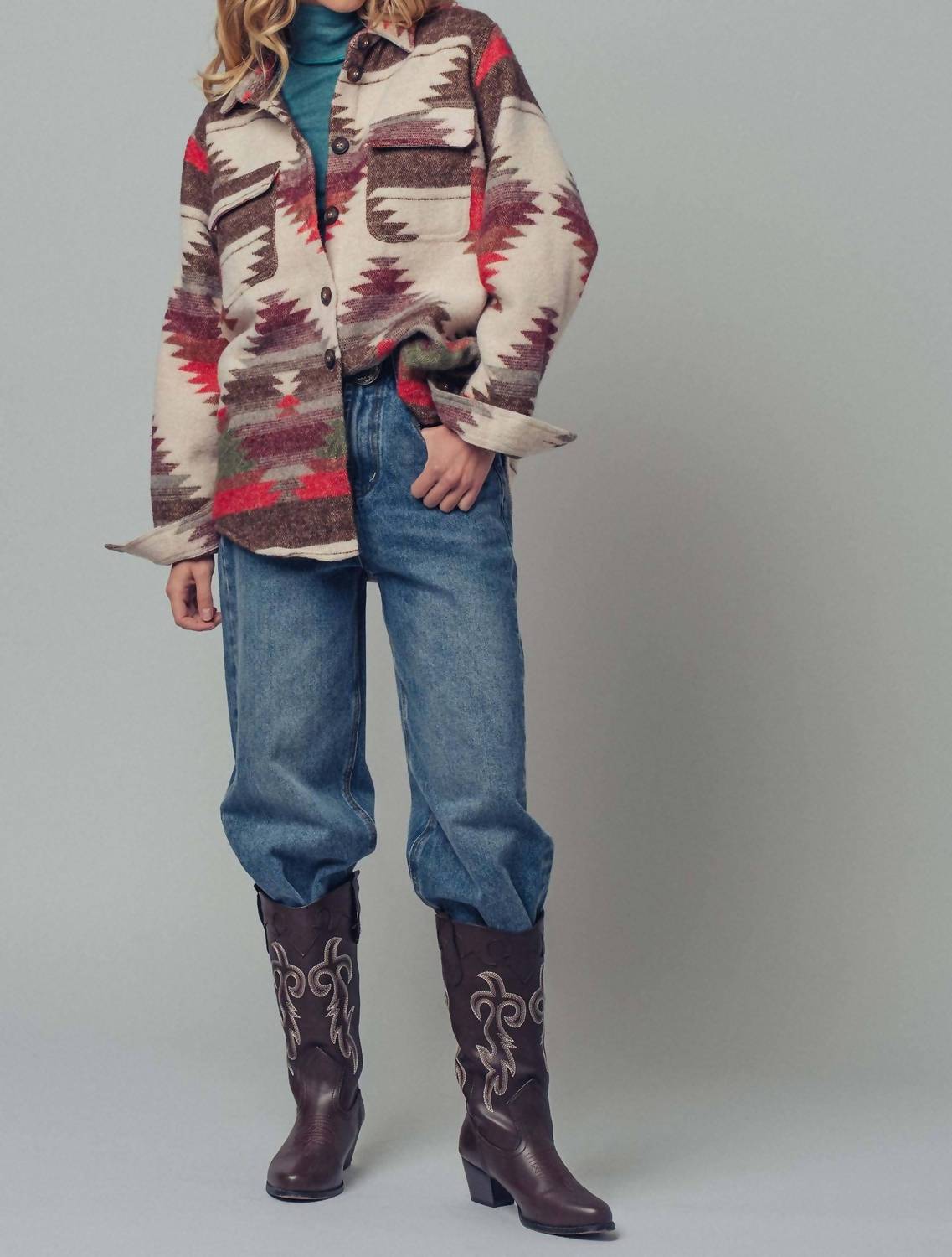 Urban Daizy - Aztec Print Long Sleeve Jacket