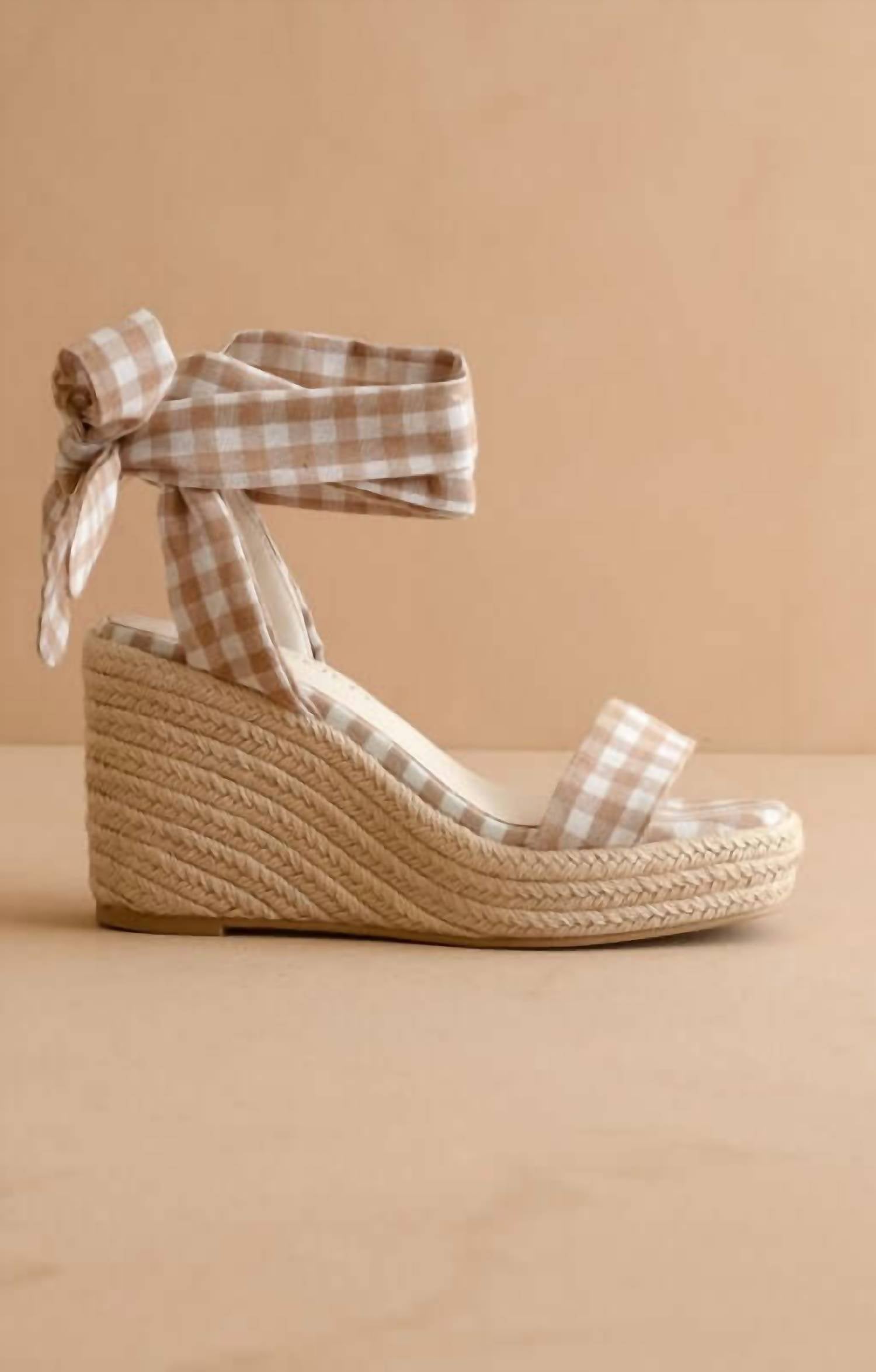 Oasis Society - Women's Oceana Gingham Ankle-wrap Espadrille Wedge Sandals