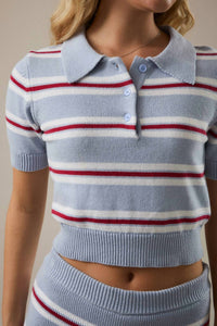 Le Lis - Collared Short Sleeve Sweater Top