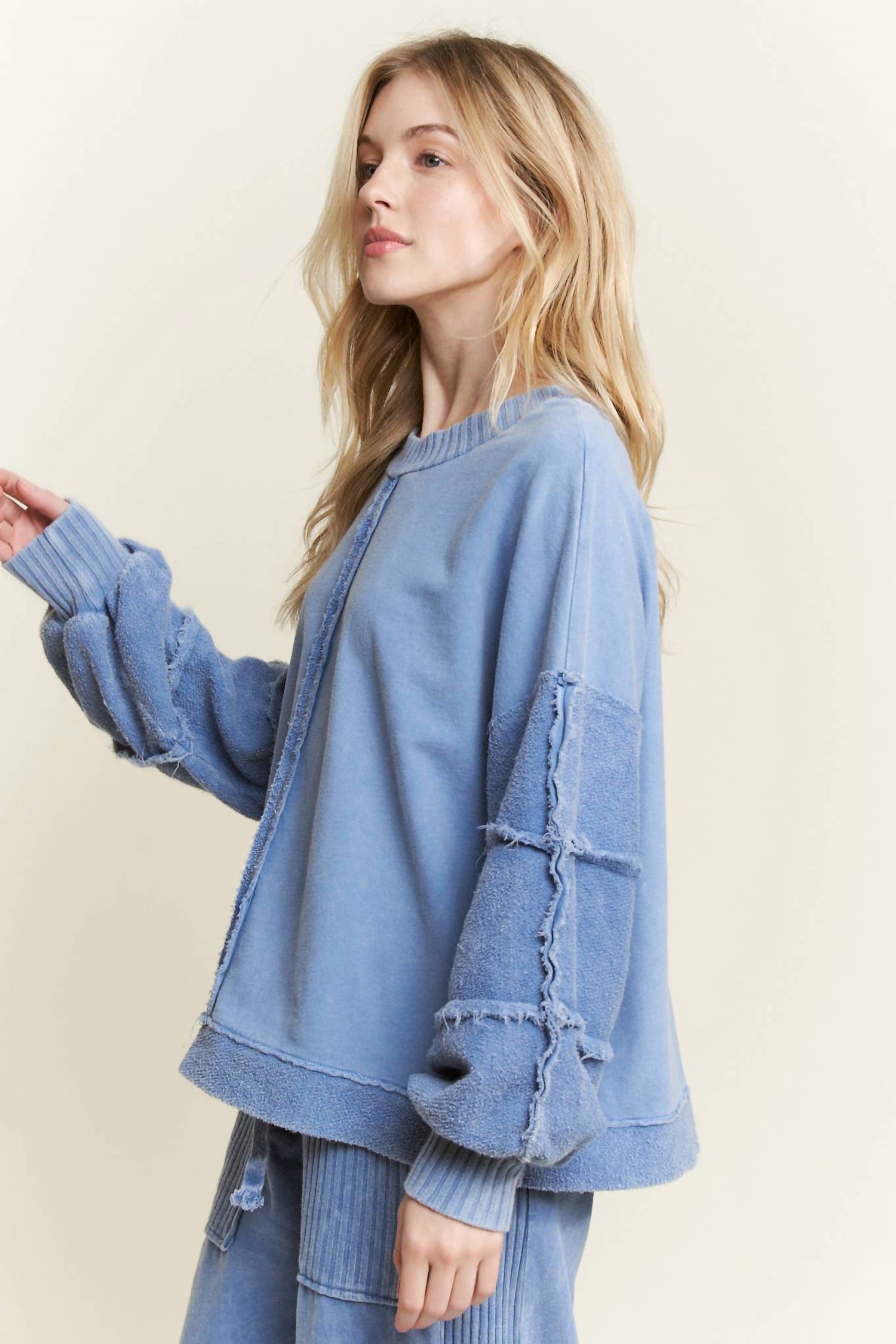 J.Her - Mineral Washed Puff Long Sleeved Terry Sweatshirt Top