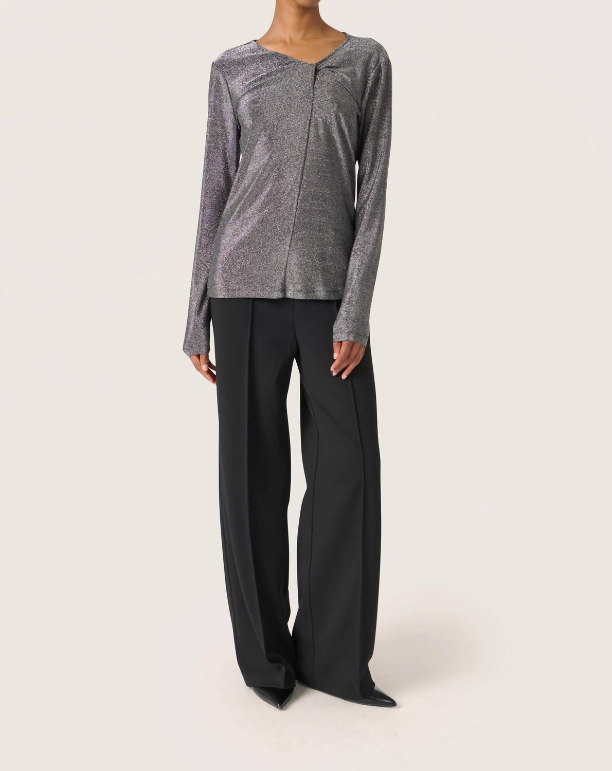 Soaked In Luxury - Skylara Knotted Long Sleeve Glitter Top
