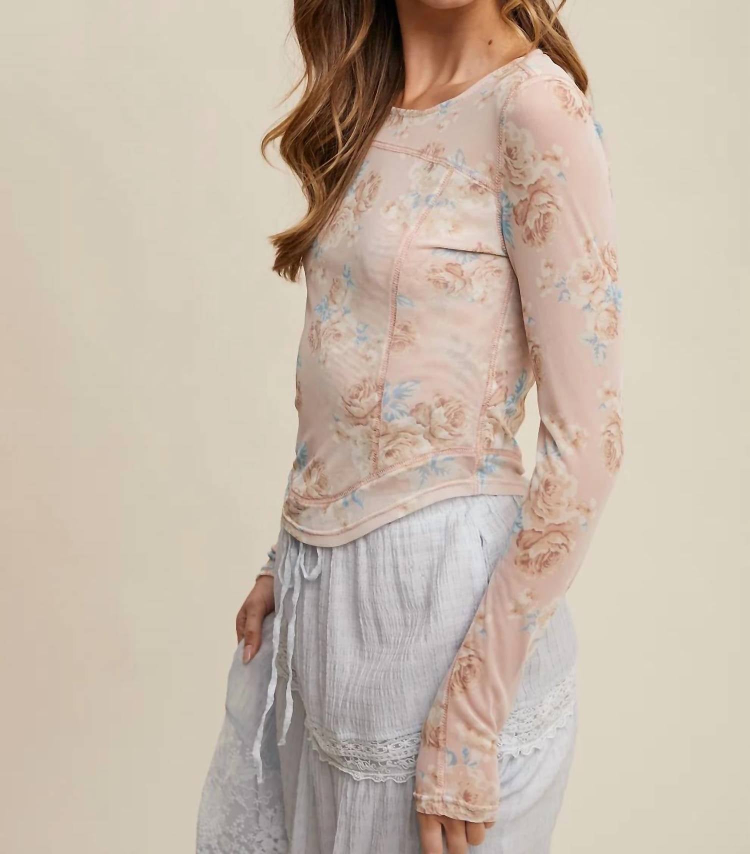 Listicle - Floral Mesh Long Sleeve Top