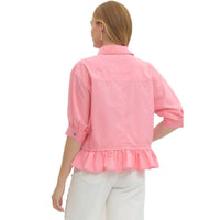 Entro - Quarter Sleeve Button Down Ruffle Hem Blouse - Plus