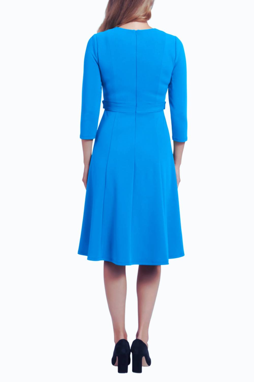 London Times - 3/4 Sleeve Button-Waist A-Line Dress
