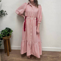 Polagram - Striped Contrast Side Ribbon Midi Dress
