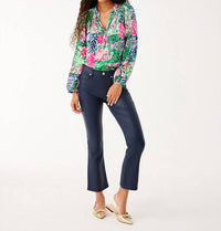 Lilly Pulitzer Liza Coated Crop Flare Jeans in low tide navy - women's jeans - view 5