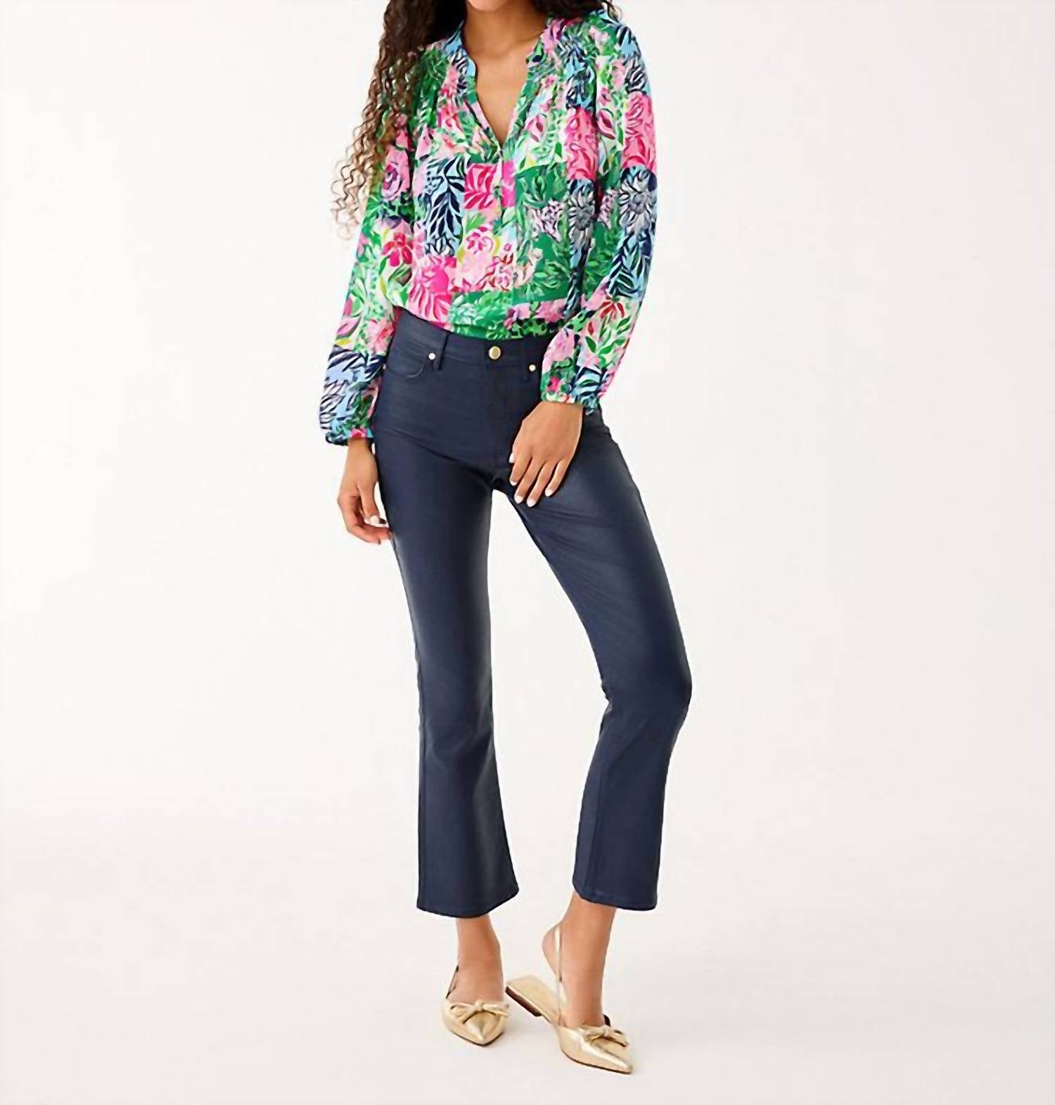 Lilly Pulitzer Liza Coated Crop Flare Jeans in low tide navy - women's jeans - view 5