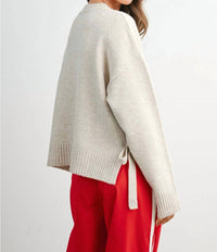 Buttermelon Kennedy Tie Split-Hem Sweater in taupe - women's sweater - alternate view