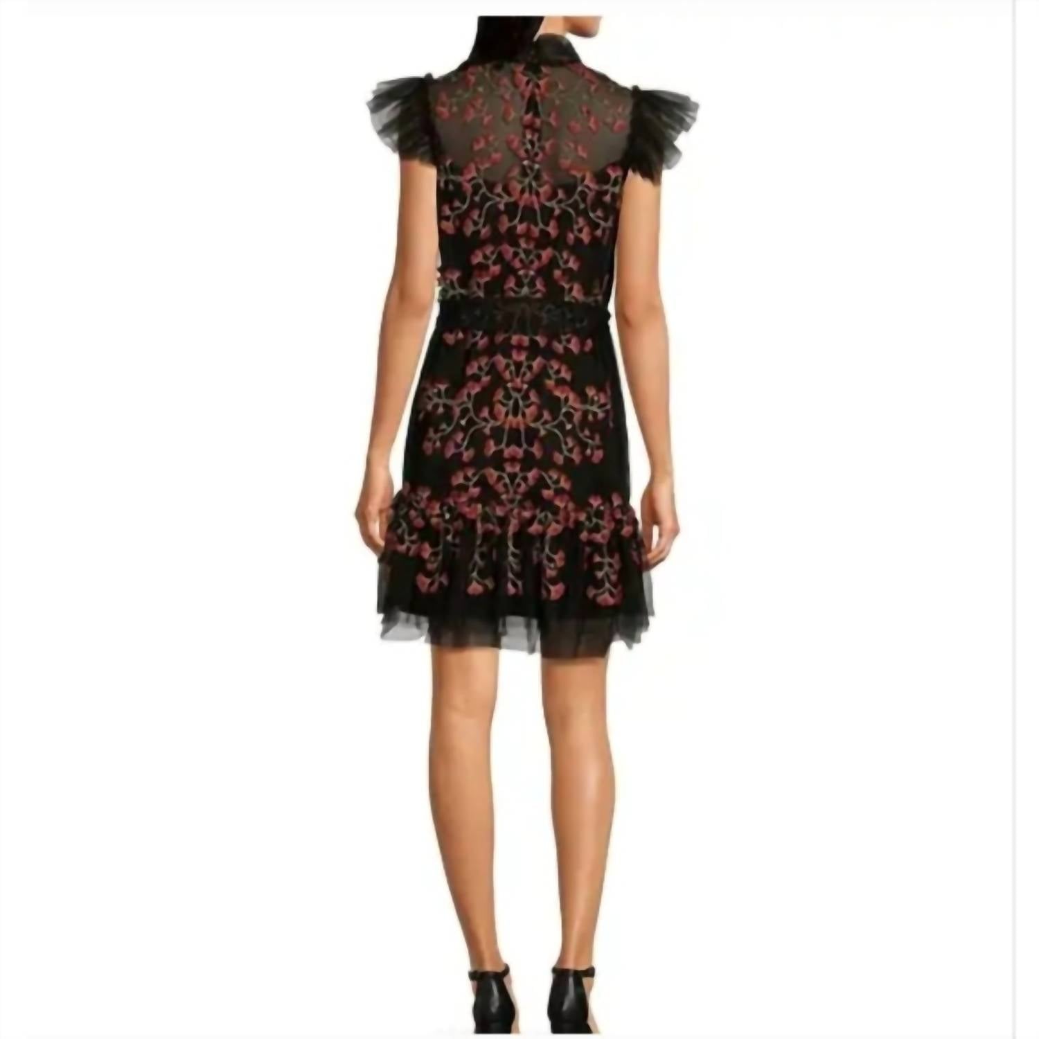 Alex Marie - Liesl Floral Embroidered Mesh Mock Neck Dress