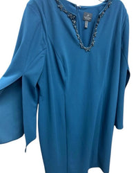 Adrianna Papell Elegant Dress With Beaded Neckline in teal blue - women's dress - detail view