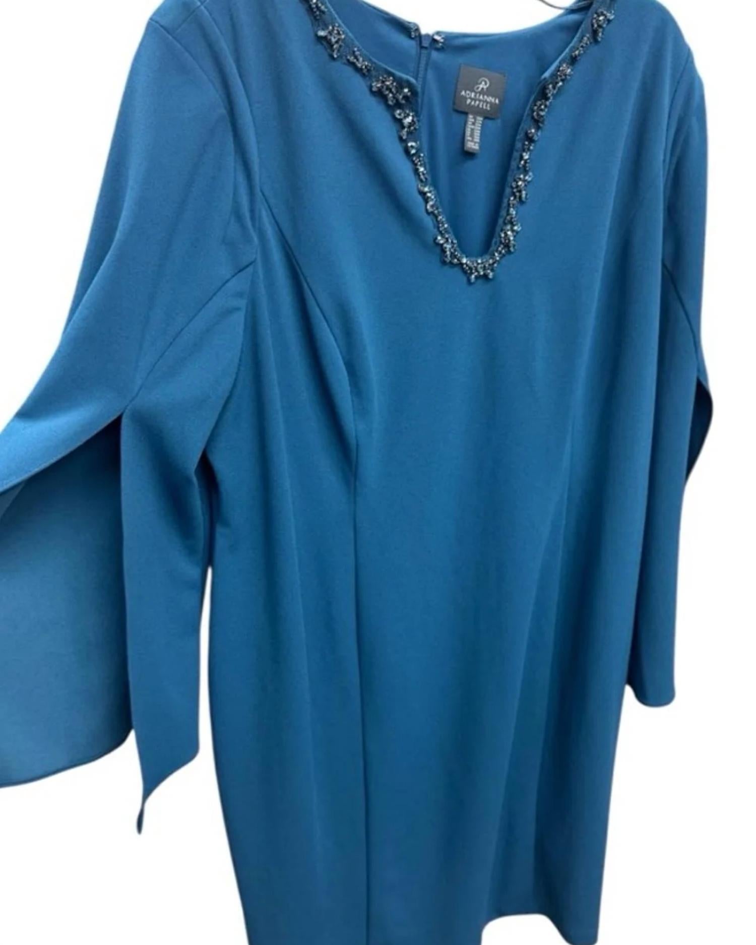 Adrianna Papell Elegant Dress With Beaded Neckline in teal blue - women's dress - detail view
