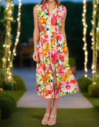Fate - Floral Zip Front Sleeveless Midi Dress