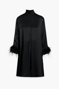 Sleeper - Party Feather Trimmed Satin Dress