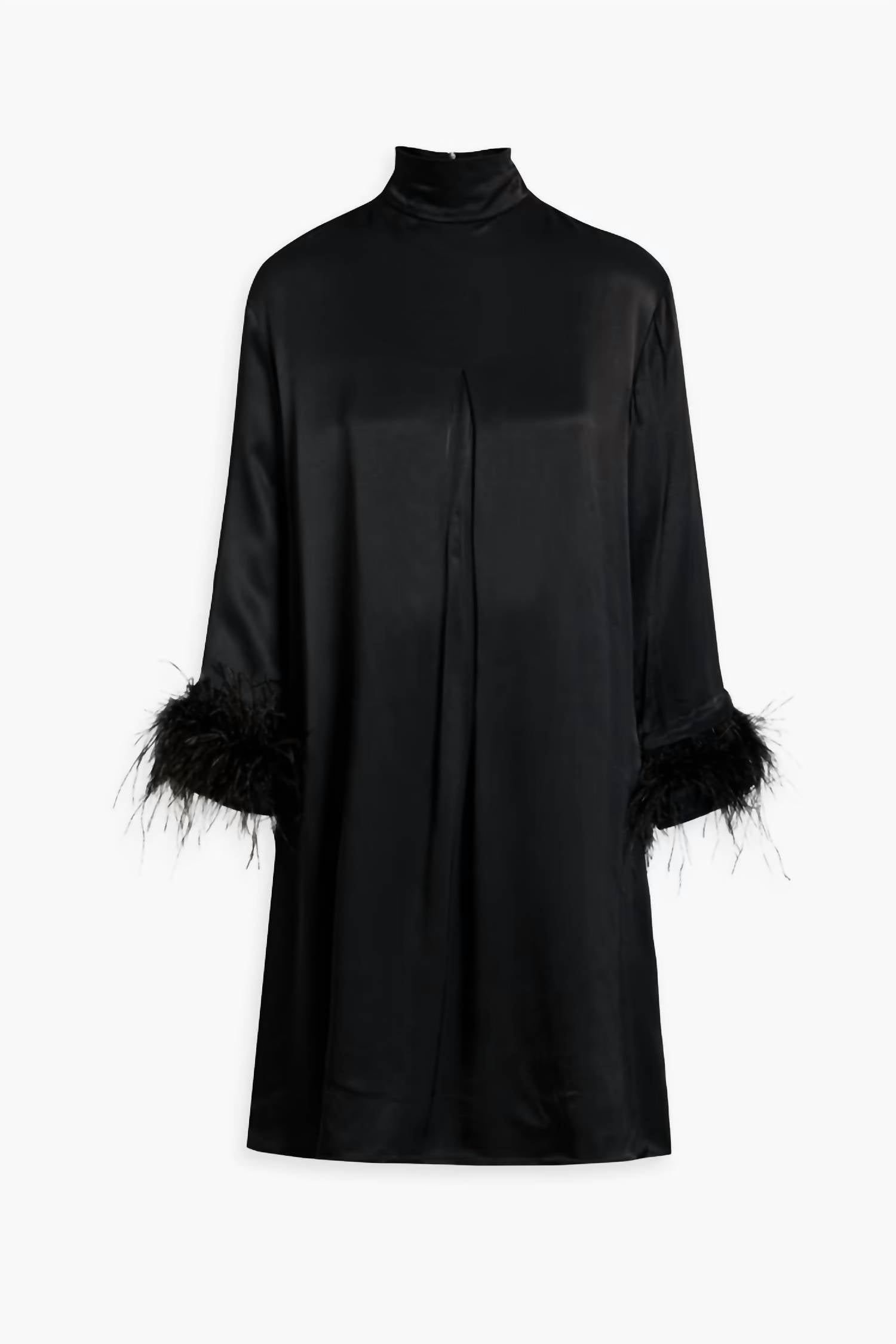 Sleeper - Party Feather Trimmed Satin Dress