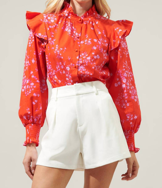 Sugarlips - Floral Button Front Poplin Blouse