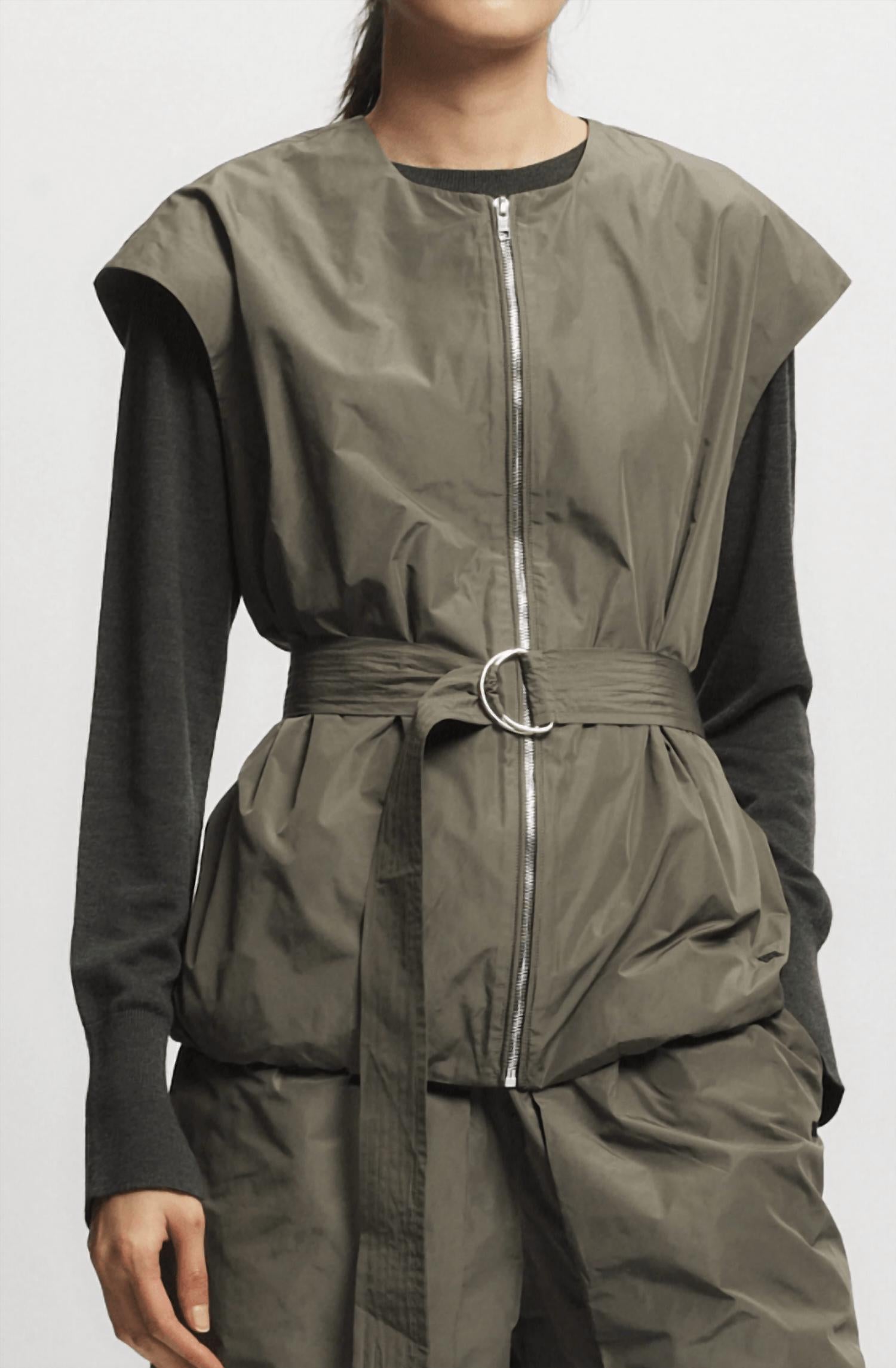 Saint Art Elijah Oversized Taffeta Belted Vest in dusty olive - women's jacket