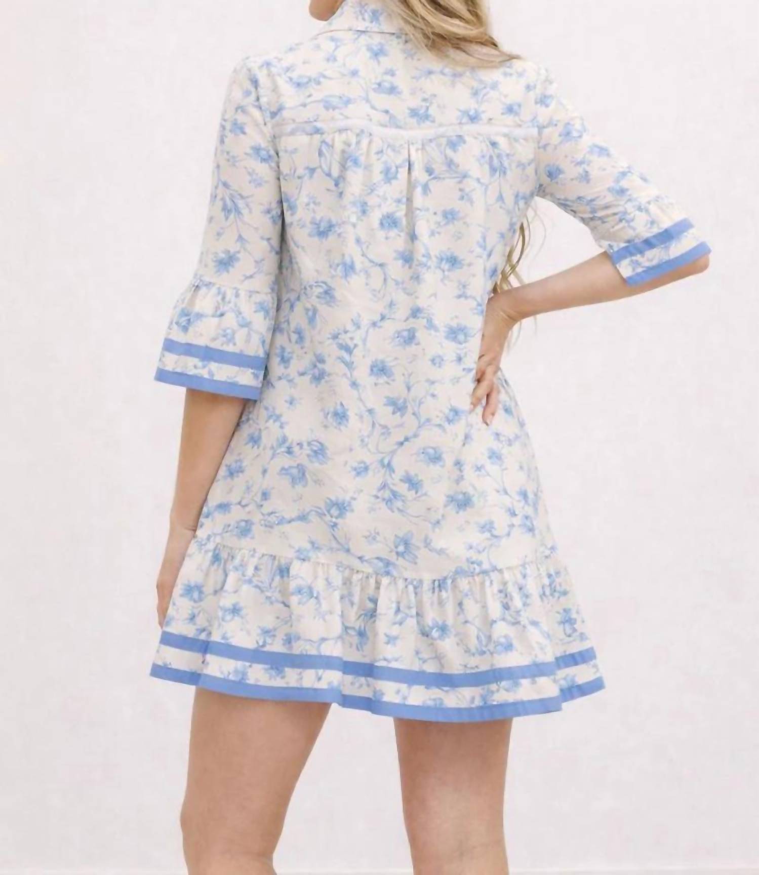 Entro - Surrey Toile Print Mini Dress With Contrast Trim