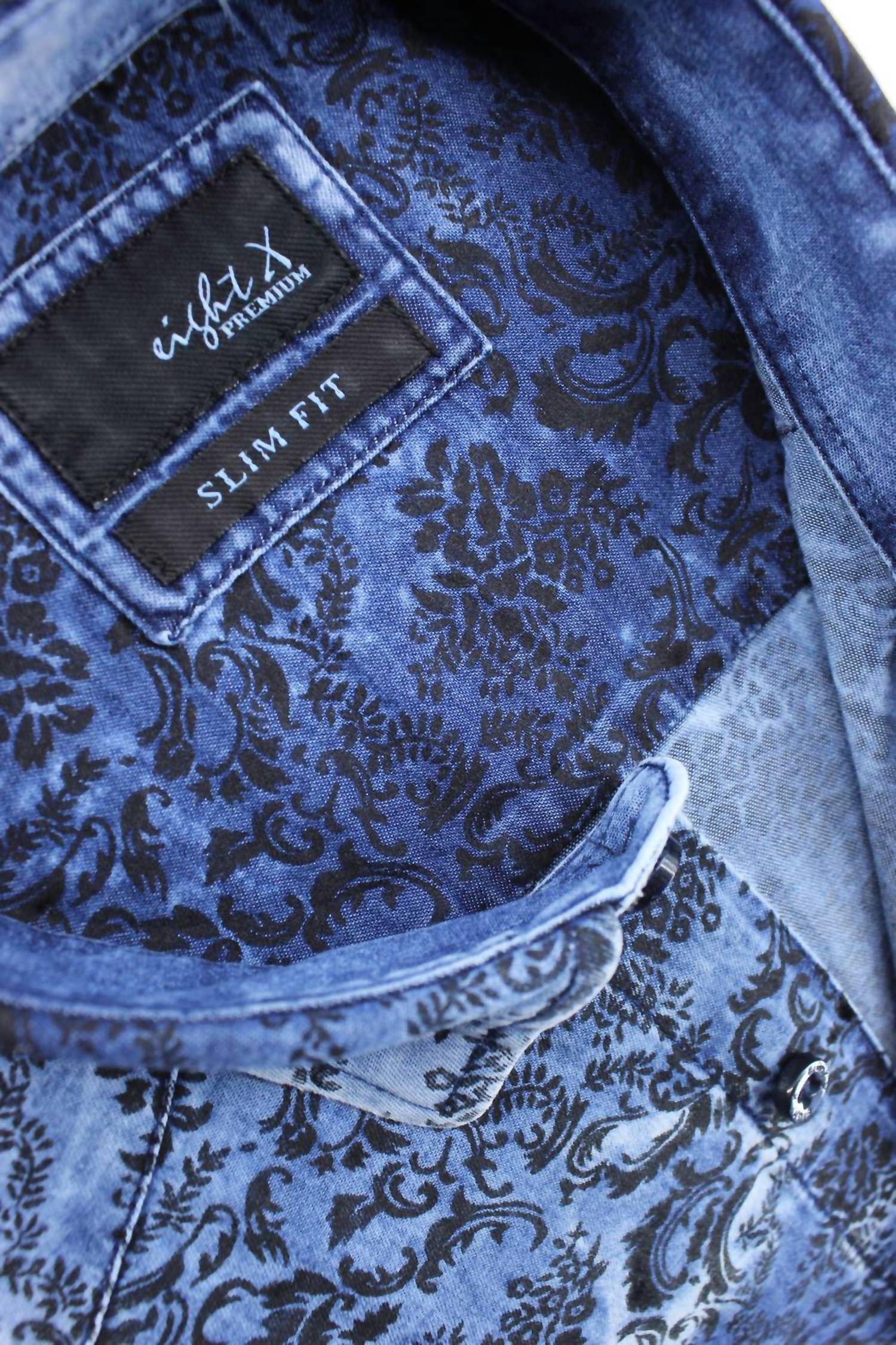 Eight X - Men's Distressed Denim Shirt With Floral Flocking