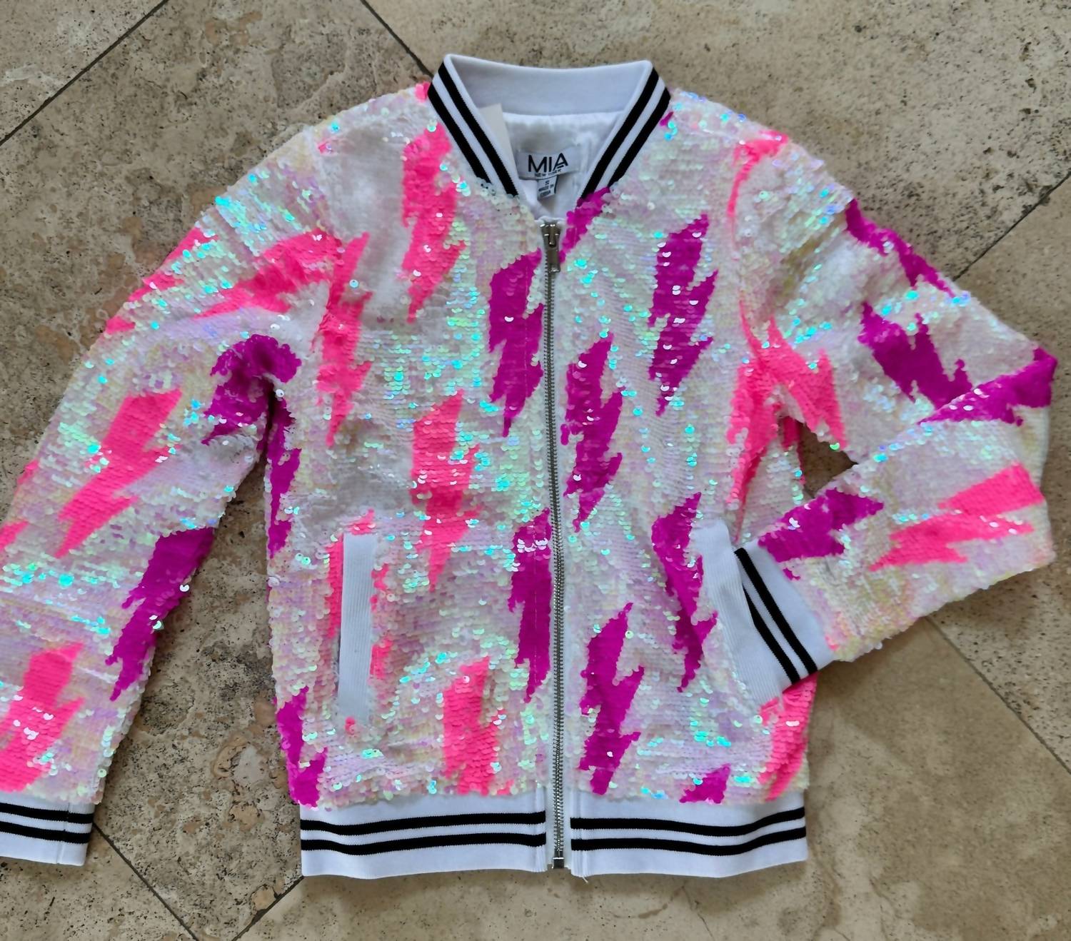 Mia - Tween Girl's Sequin Lightning Bolt Jacket