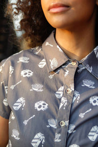 Pyknic Unisex Cereal Killer Casual Button Down Shirt in grey - men's t-shirt - view 4