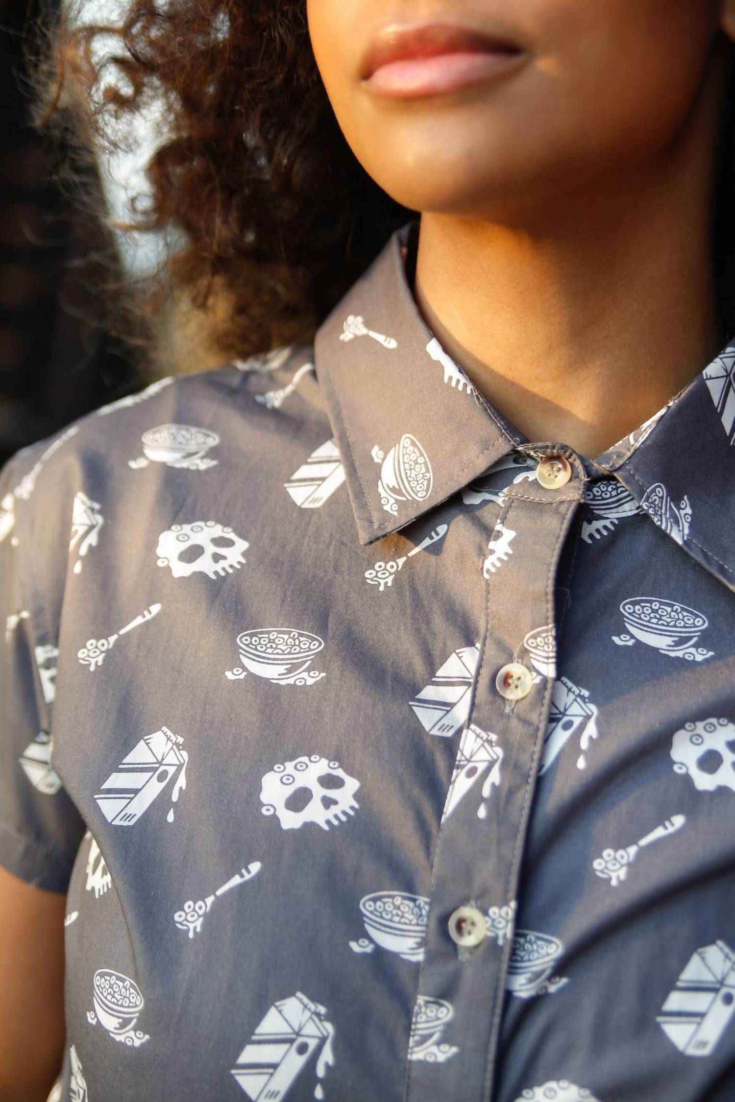 Pyknic Unisex Cereal Killer Casual Button Down Shirt in grey - men's t-shirt - view 4