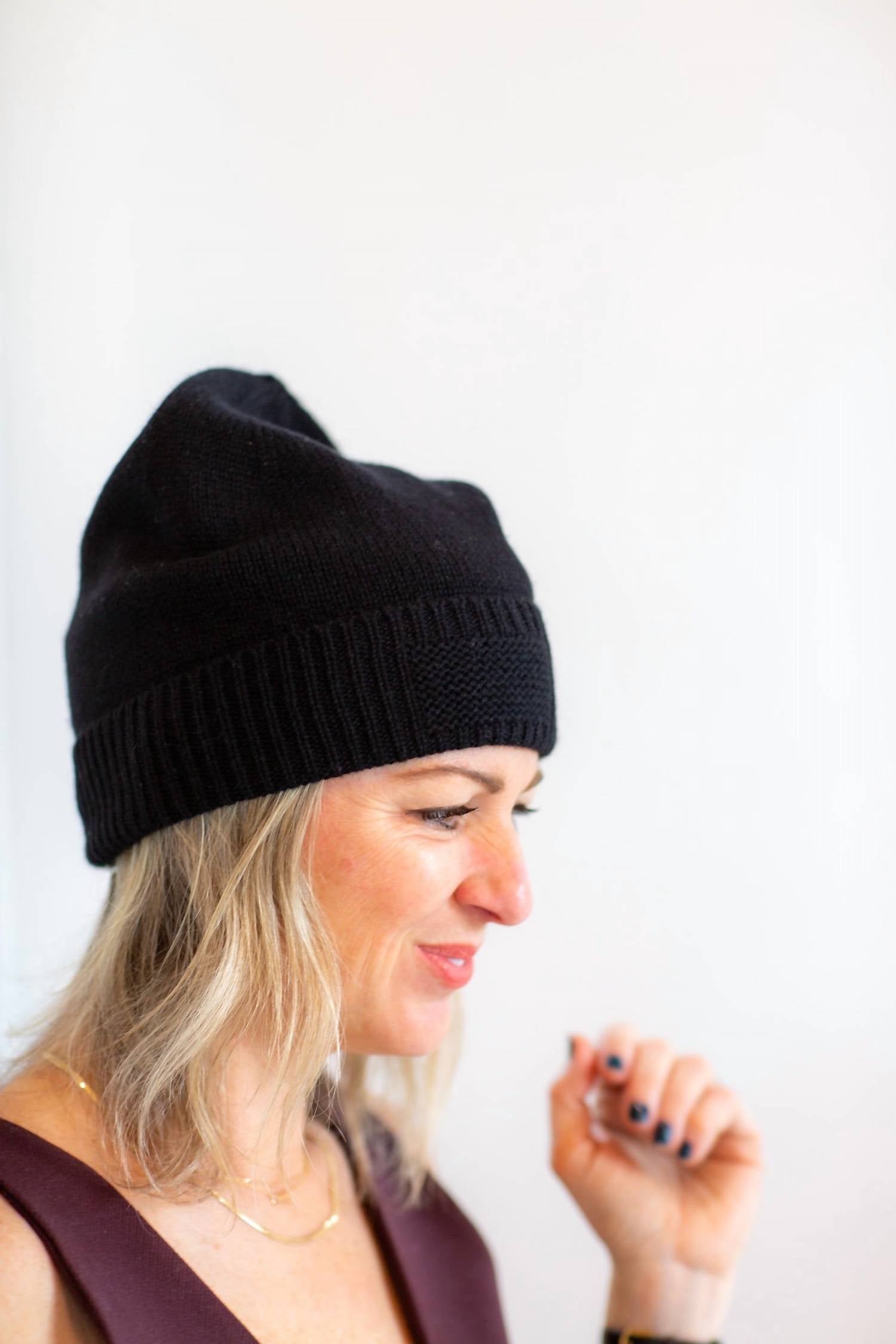 Guest In Residence Women's Rib Cuff Cashmere Beanie in residence women s rib cuff cashmere beanie in black - women's hat - alternate view