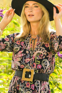 Walker & Wade Women's Rattan Square Belt in black - women's accessory - alternate view