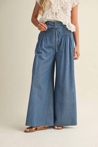 Mustard Seed - Pintuck Wide Leg Denim Pants