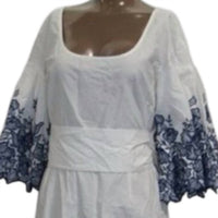 Loretta Caponi Women's Elide Maxi Dress in blue ibiscus - women's dress - detail view