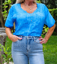 V- Neckline Linen Shirt