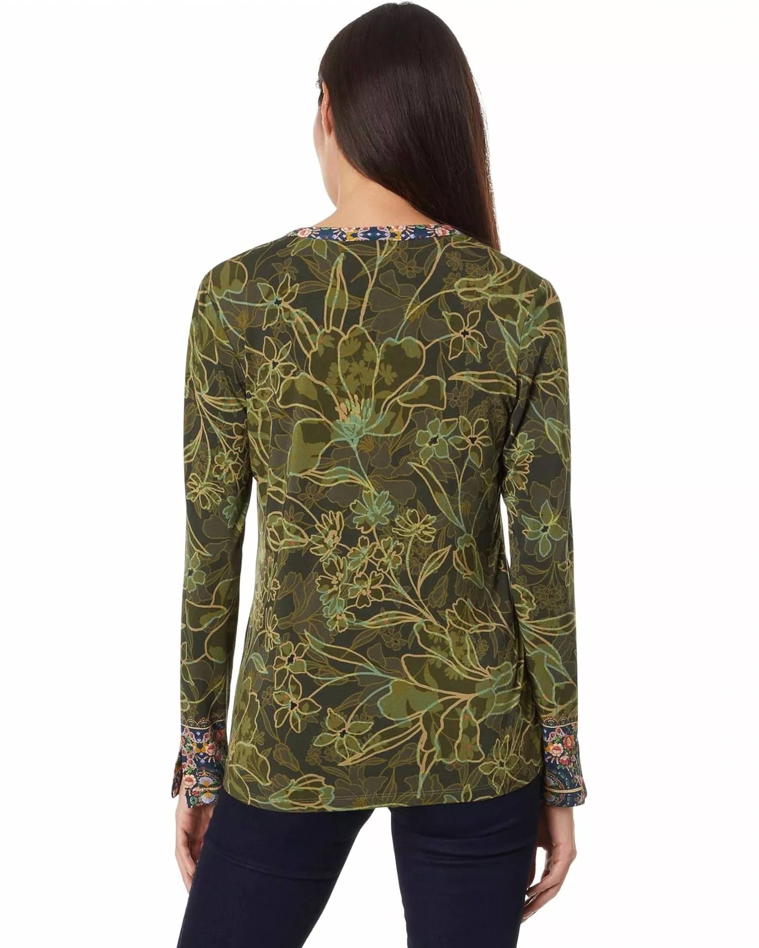 Johnny Was - The Janie Favorite Split Neck Top - Hirz Camo