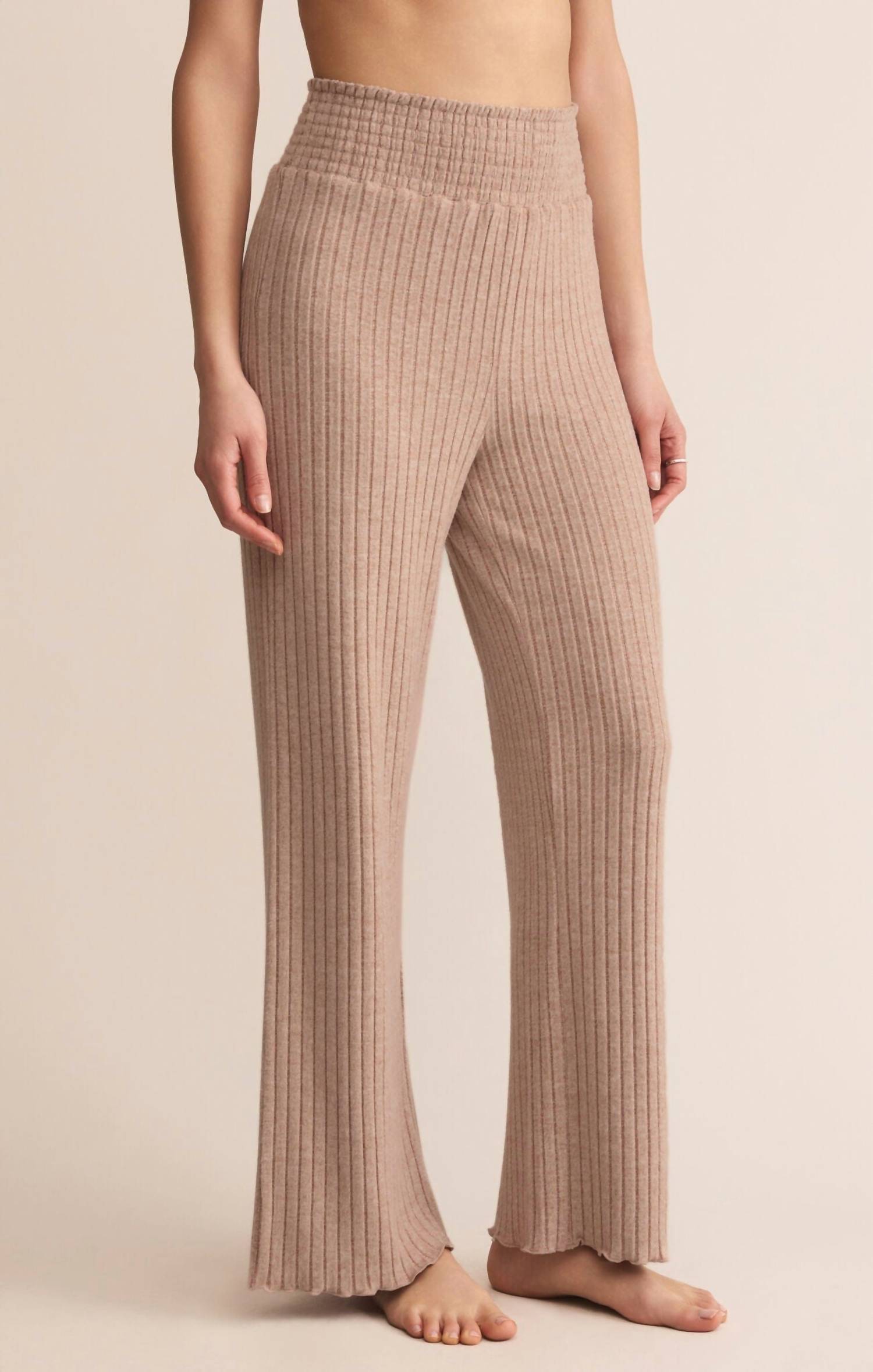 Z Supply Dawn Smocked Rib Pant in iced coffee - women's pants - detail view