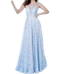 Jvn - Illusion Deep V-neck Lace Gown