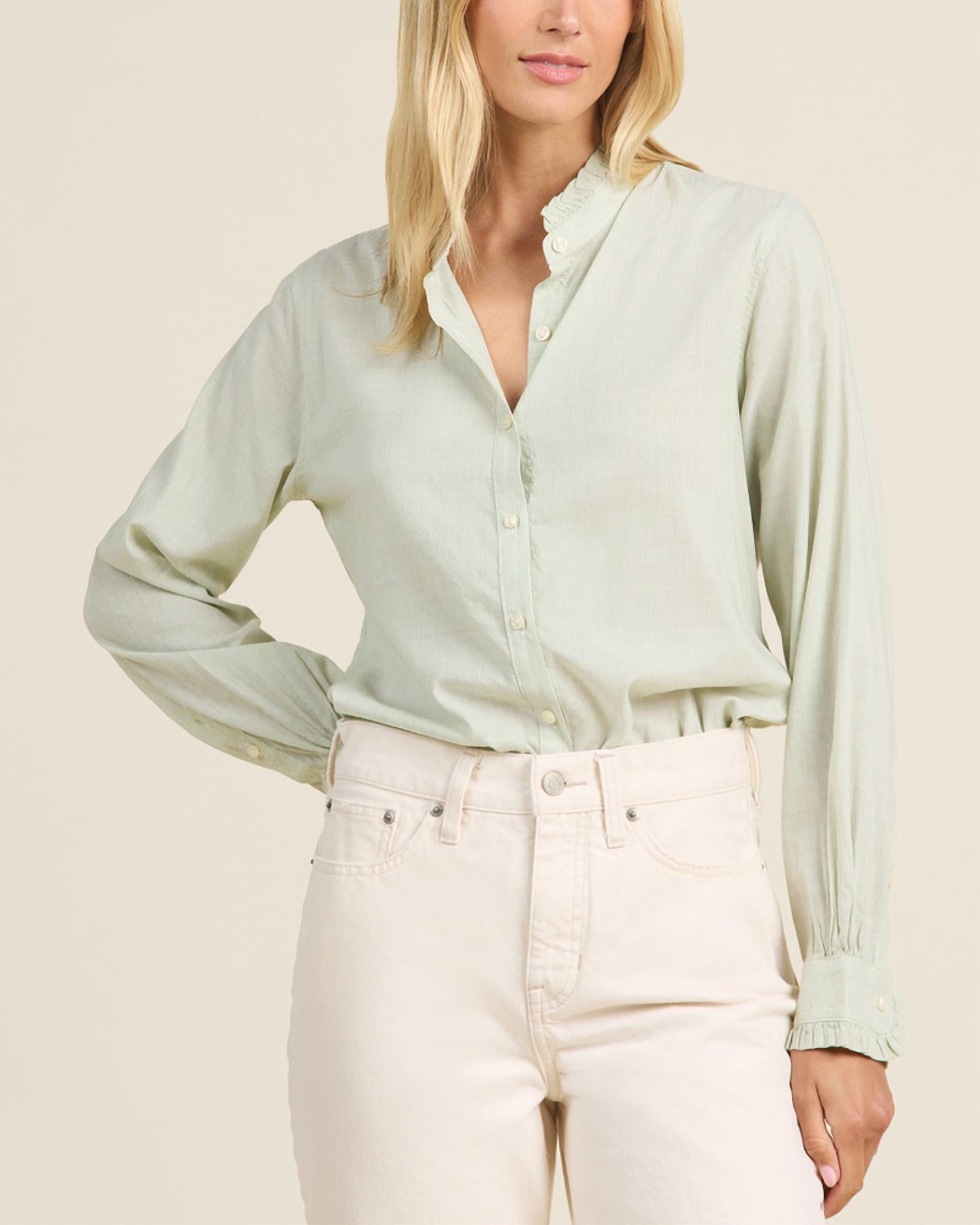 TROVATA Rumi Blouse in verde micro stripe - women's shirt