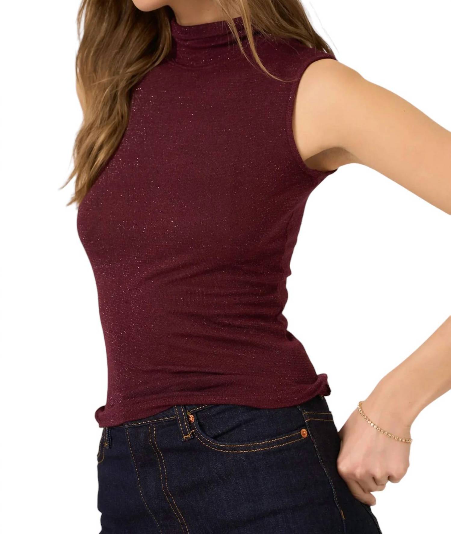 Project Social T - Domino Lurex Mock Neck Tank