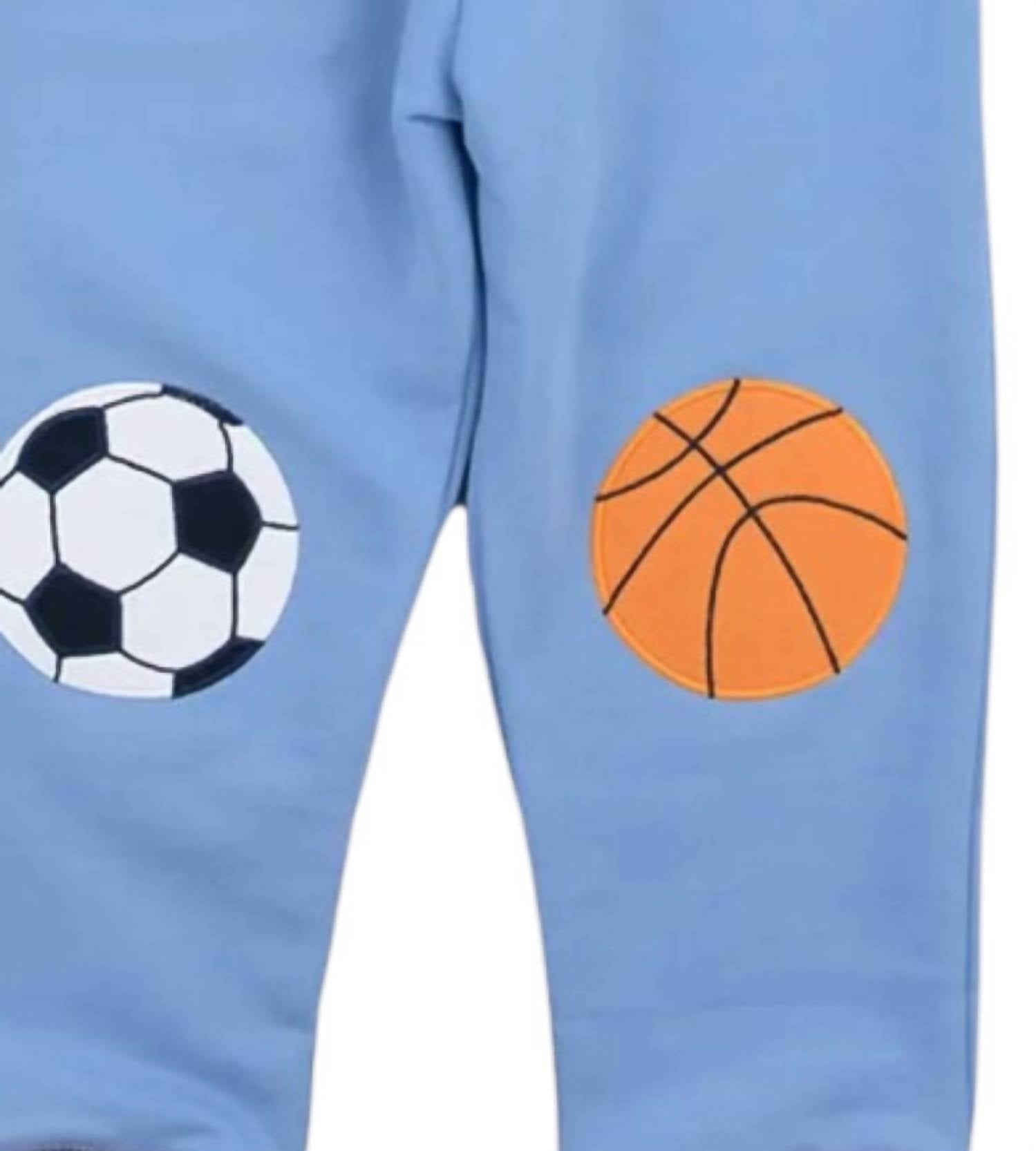 Florence Eiseman Boy's French Terry Pants With Sport in sky blue navy - kids' joggers - detail view
