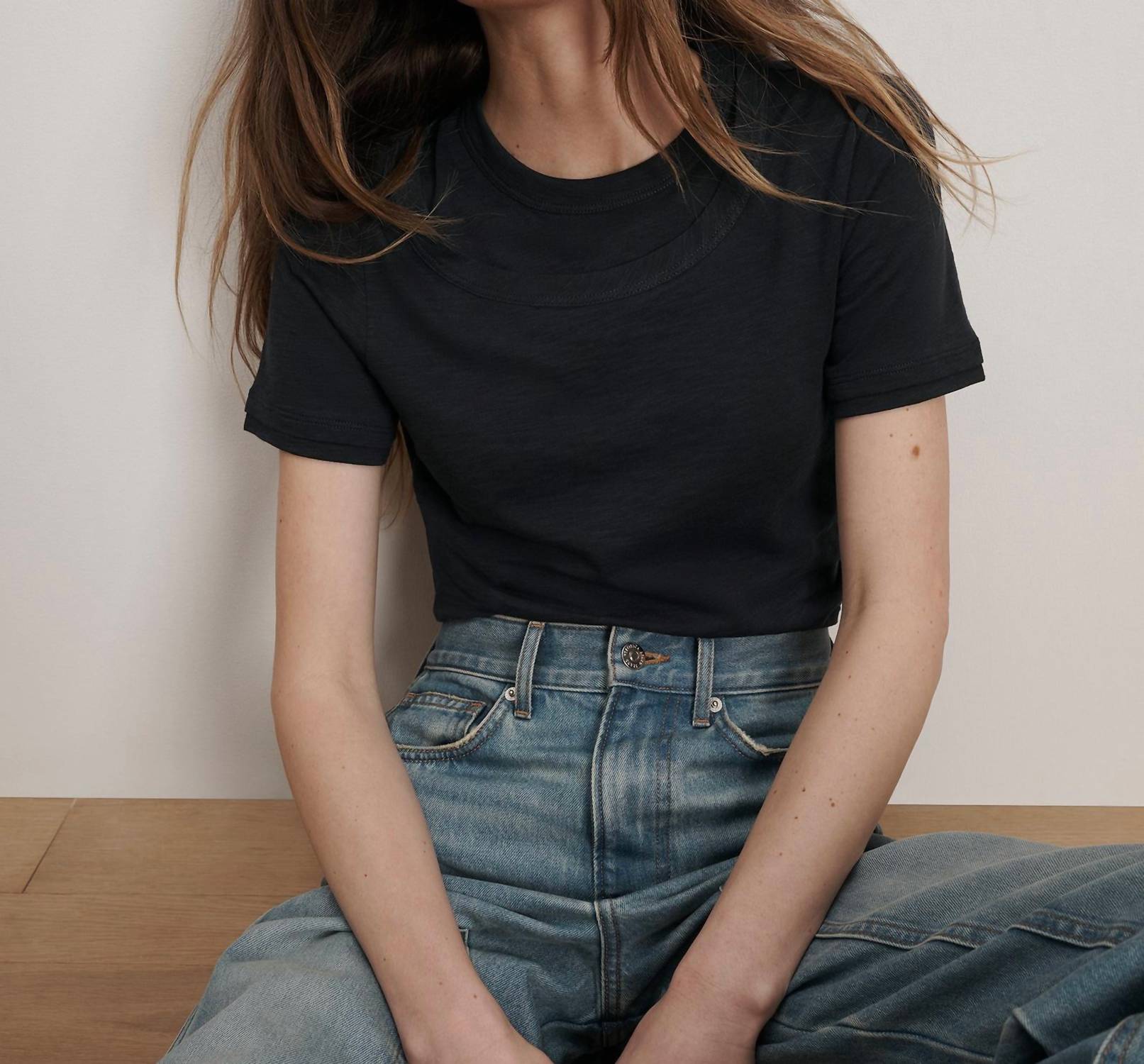 Veronica Beard Damian Top in navy - women's t-shirt - detail view