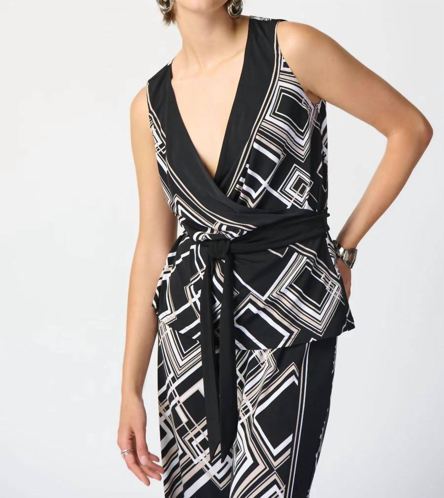 Joseph Ribkoff - GEOMETRIC PRINT WRAP TOP