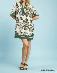 Umgee - Baroque Floral Tunic Top With Trim