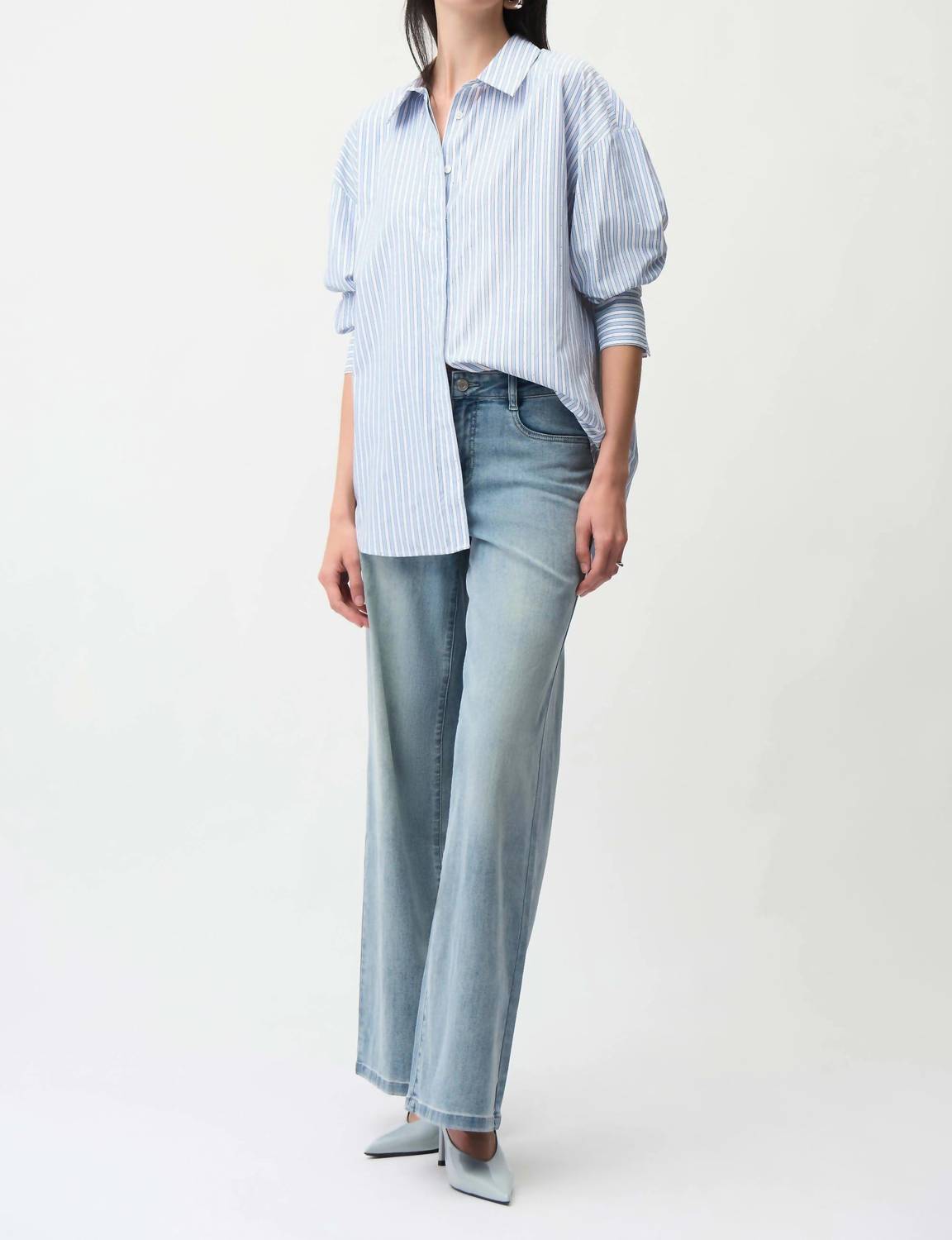 Joseph Ribkoff Tencel Stripe Print Boxy Blouse in blue vanilla - women's blouse - view 4