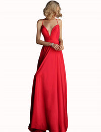 Jovani - Plunging Neckline Spaghetti Straps Prom Dress