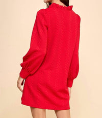 Veveret - Miley Twist Textured Knit Puff Long Sleeve Dress