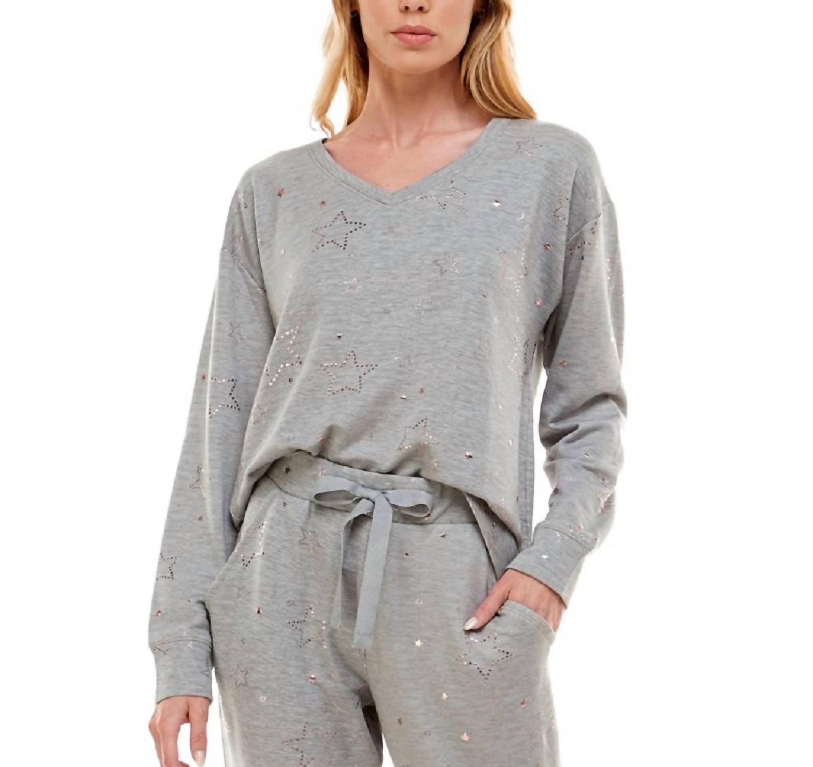 Roudelain - Women's Foil-star-print Long Sleeve Pajama Top