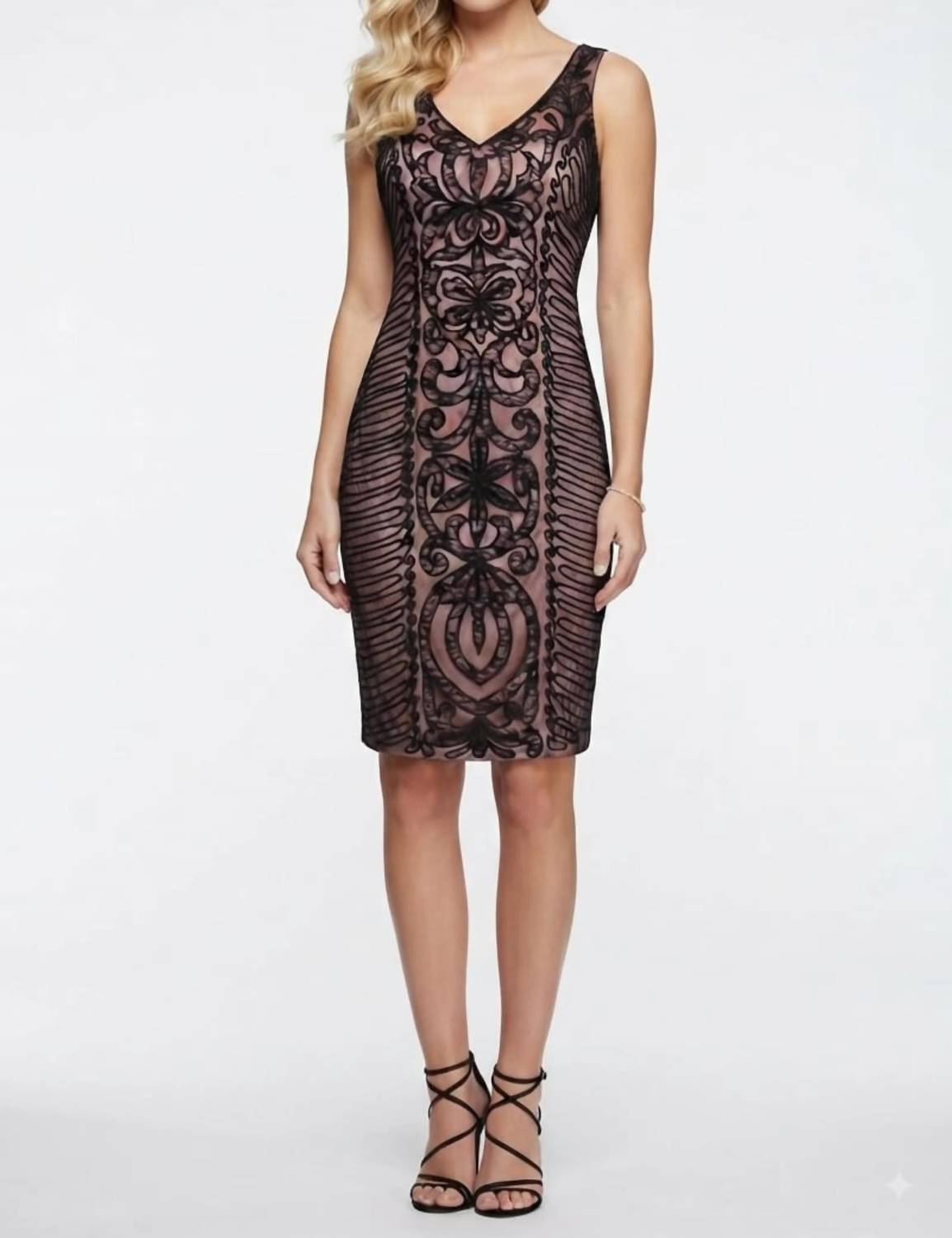 Sue Wong - Sleeveless Embroidered Swirl Party Dress