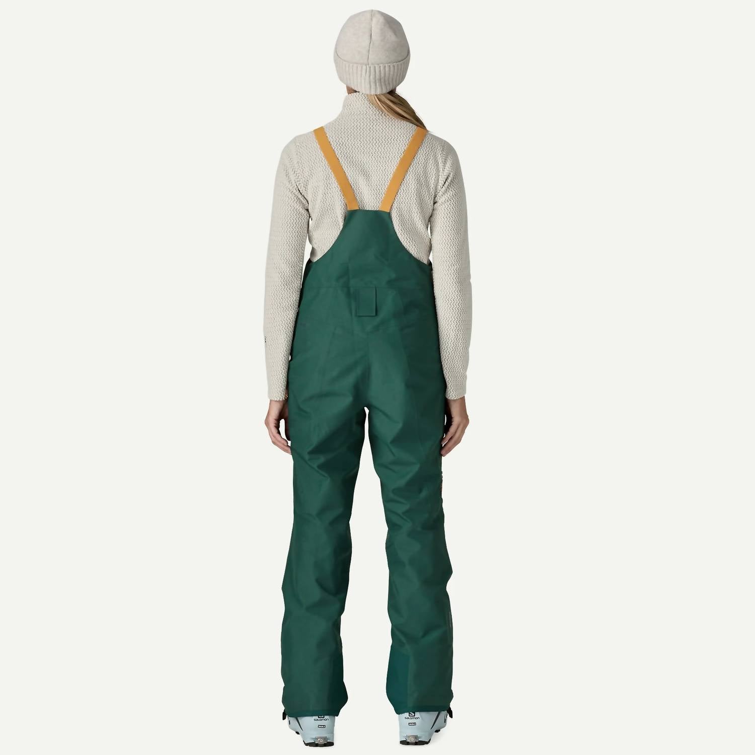 Patagonia Powder Town Bib Pants in cascade green - women's pants - detail view